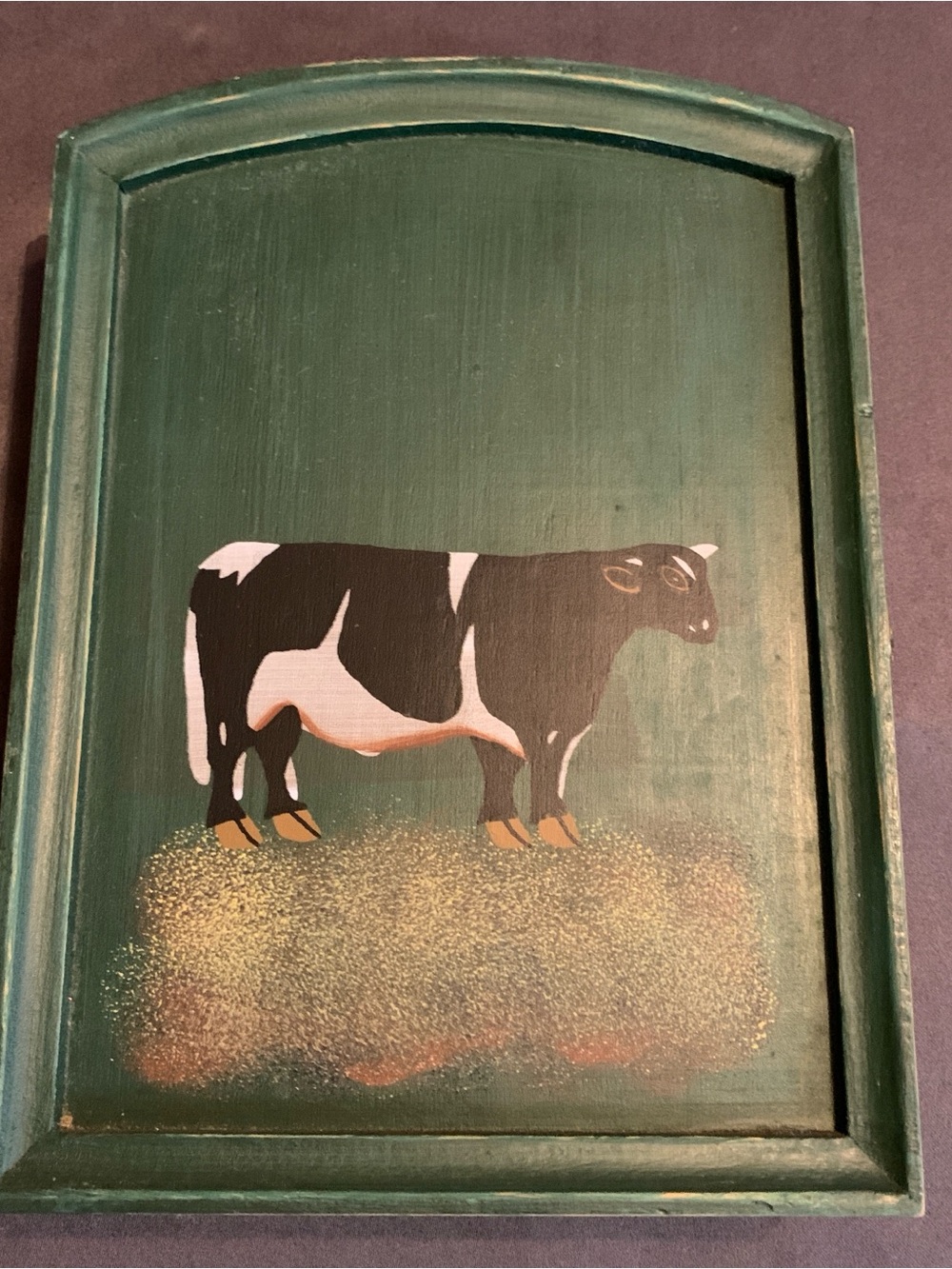 Handpainted Green Cow Panel Wall Art by